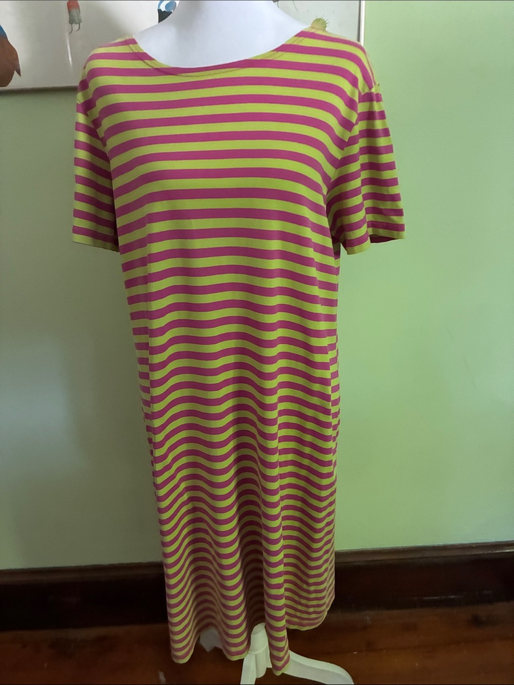 Marimekko Striped Hot Pink and Lime T-Shirt Dress
